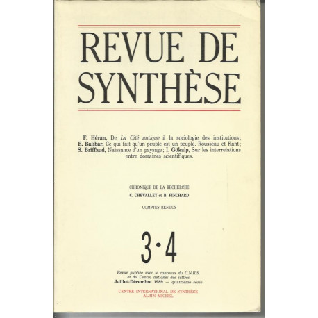 Revue de Synthèse numéro 3-4 Juillet-Décembre 1989 : Cité antique