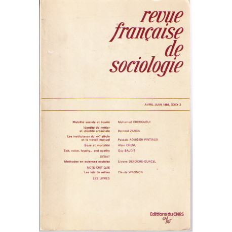 Revue francaise de sociologie avril juin 1988