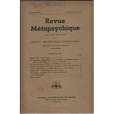 Revue metapsychique janvier fevrier mars 1949