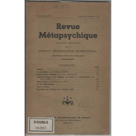 Revue metapsychique juillet aout septembre 1949