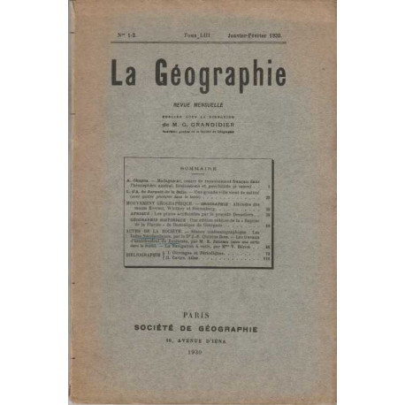 La Geographie numero 1-2 tome LIII janvier-fevrier 1930