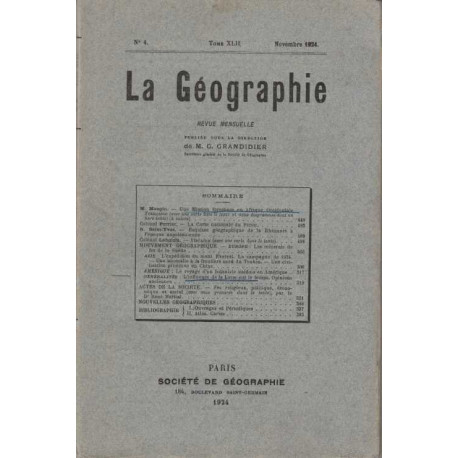 La Geographie numero 4 tome XLII novembre 1924