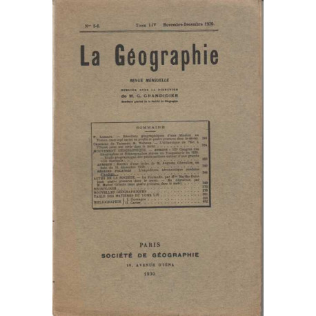 La Geographie numero 5-6 Tome LIV novembre decembre 1930