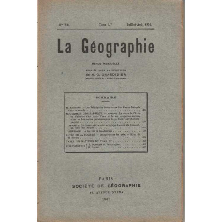 La Geographie numero 7-8 tome LV juillet-aout 1931