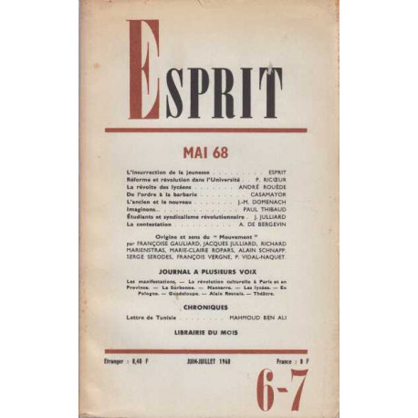 Esprit mai 68 juin juillet 1968 numero 6-7