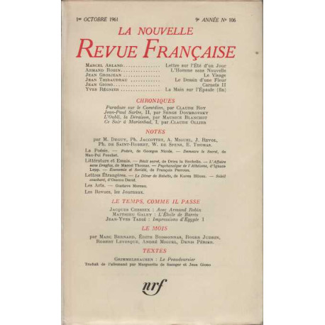 La nouvelle revue francaise 1 er octobre 1961 numero 106