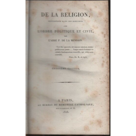 De la religion consideree dans ses rapports avec l'ordre politique...