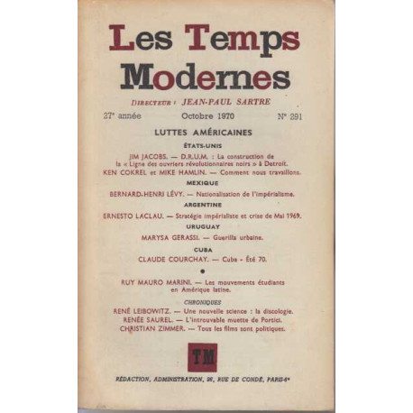 Les temps modernes octobre 1970 numero 291 luttes americaines