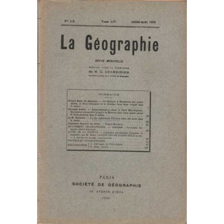 La Geographie numero 1-2 tome LIV juillet-Aout 1930