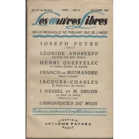Les oeuvres libres numero 89 octobre 1953