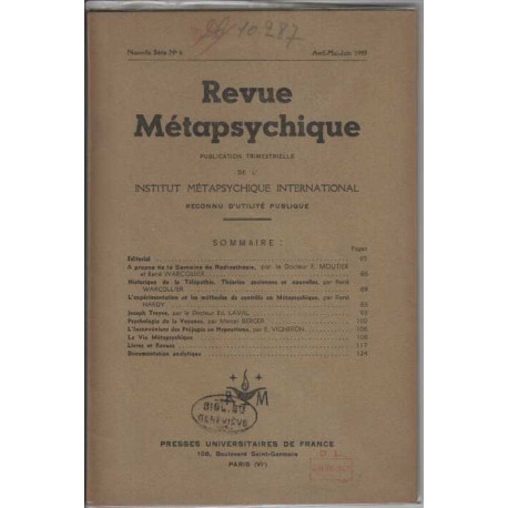 Revue metapsychique avril mai juin 1949