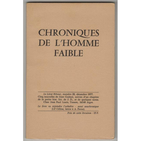 Le Lerot Reveur numero 20 chroniques de l'homme faible