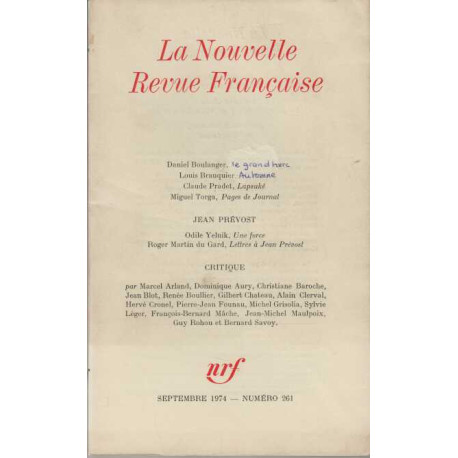 La nouvelle revue francaise septembre 1974 numero 261