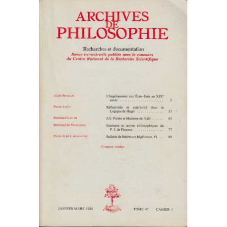 Archives de philosophie janvier -mars 1984 tome 47 cahier 1