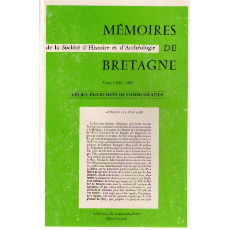 Memoires de bretagne tome 62 l'ecrit instrument de communication