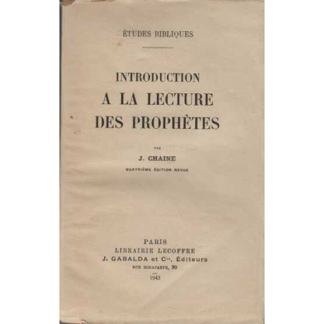 Introduction a la lecture des prophetes